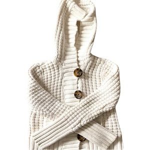 Gap Kids Girls Ivory Cardigan Sweater Cable Knit Hood Medium